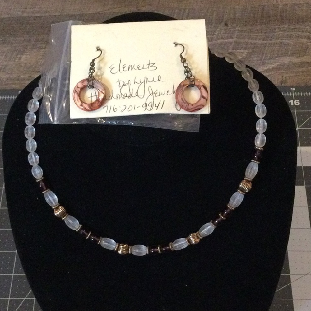 Element Necklace and Earring Set - Gold and Brown